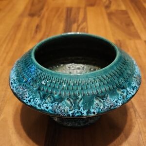 Vintage Italian Teal Lava Glaze Mid-century Pottery Planter Bowl